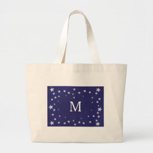 Silver Stars på Royal Navy Blue Monogram Tote bags Jumbo Tygkasse