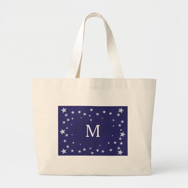 Silver Stars på Royal Navy Blue Monogram Tote bags Jumbo Tygkasse (Framsidan)