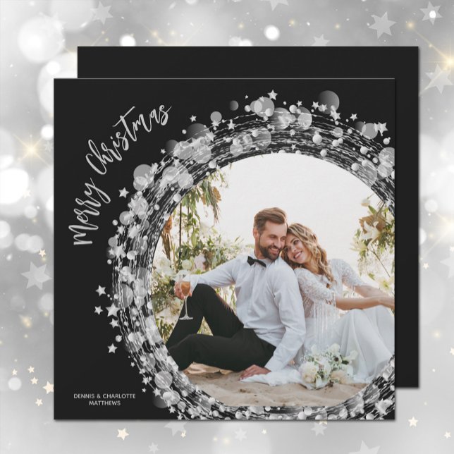 Silver Stars Photo God jul Black Julkort (Skapare uppladdad)