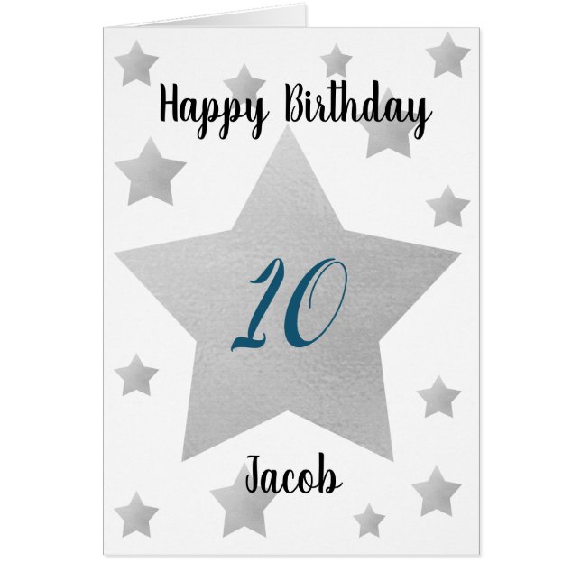 Silver Stars pojke 10:e födelsedagen Hälsningskort (Framsidan)
