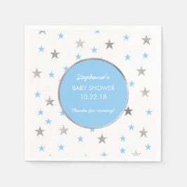Silver Stars Twinkle Baby Shower decor, blå pojke Pappersservett