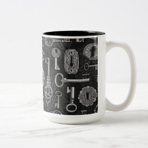 Silver Steampunk Nycklar och Nyckel Hål Kaffe Mugg