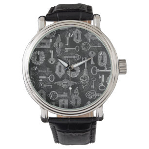 Silver Steampunk Nycklar och Nyckel Hål Wrist Watc Armbandsur