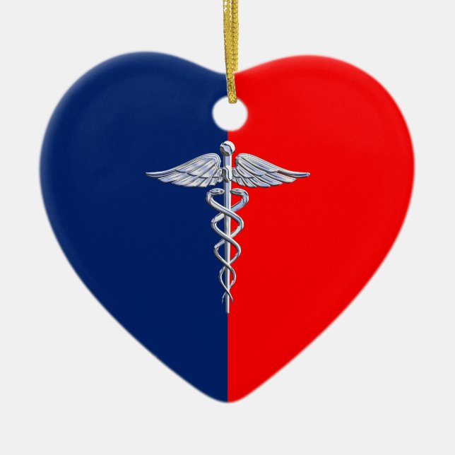 Silver Stil Caduceus Medical Symbol League Julgransprydnad Keramik (Framsidan)