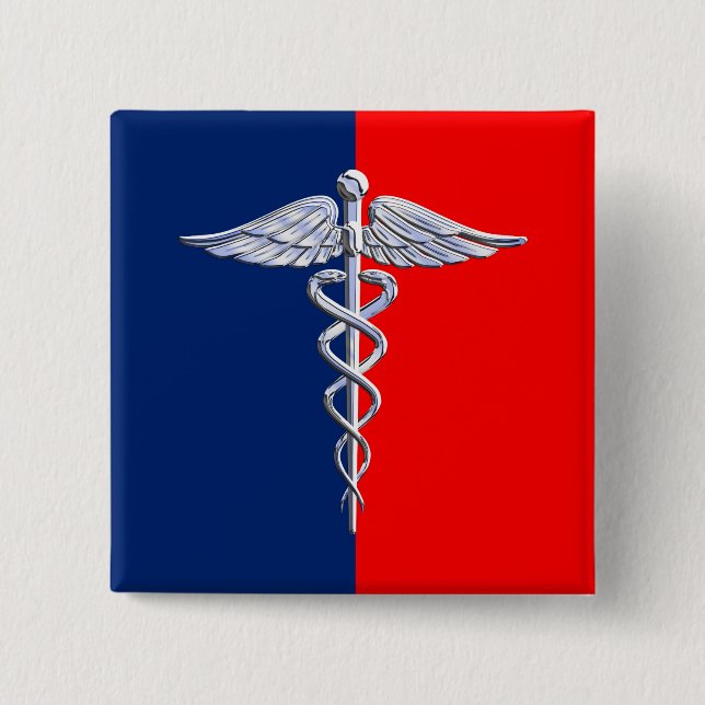 Silver Stil Caduceus Medical Symbol League Knapp (Framsida)