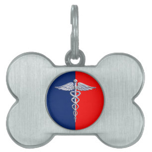 Silver Stil Caduceus Medical Symbol League Namnbricka Husdjur
