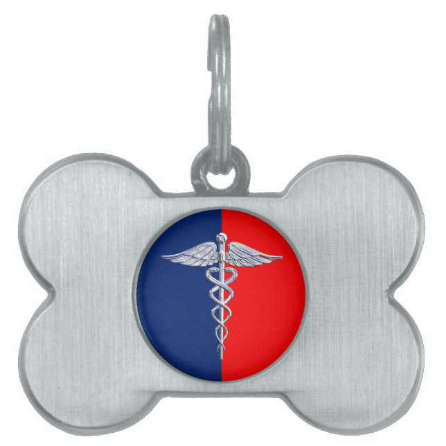 Silver Stil Caduceus Medical Symbol League Namnbricka Husdjur (Framsidan)