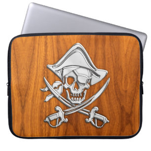 Silver Stil Pirat på Teak Veneer Laptop Fodral
