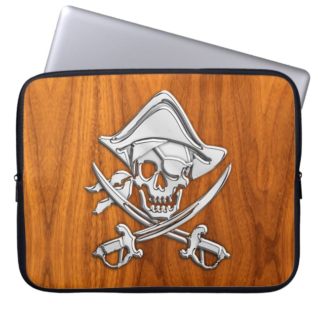 Silver Stil Pirat på Teak Veneer Laptop Fodral (Framsidan)