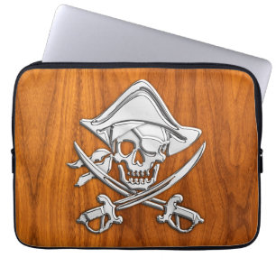 Silver Stil Pirat på Teak Veneer Laptop Fodral