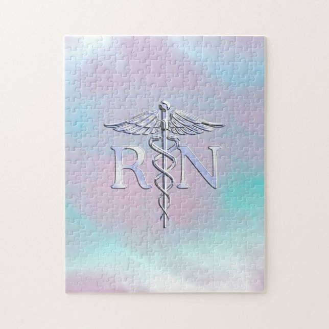 Silver Stil RN Caduceus Medical Mor Pearl Pussel (Vertikal)