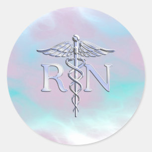 Silver Stil RN Caduceus Medical Mor Pearl Runt Klistermärke