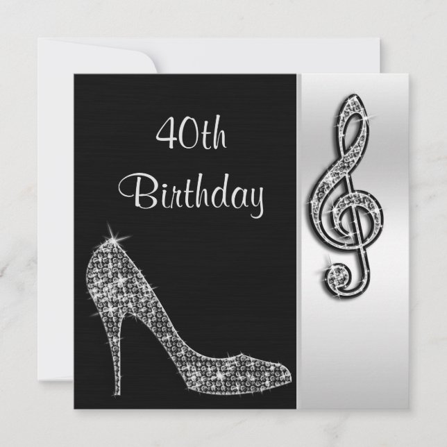Silver Stiletto & Treble Clef 40-årsdag Inbjudningar (Framsida)