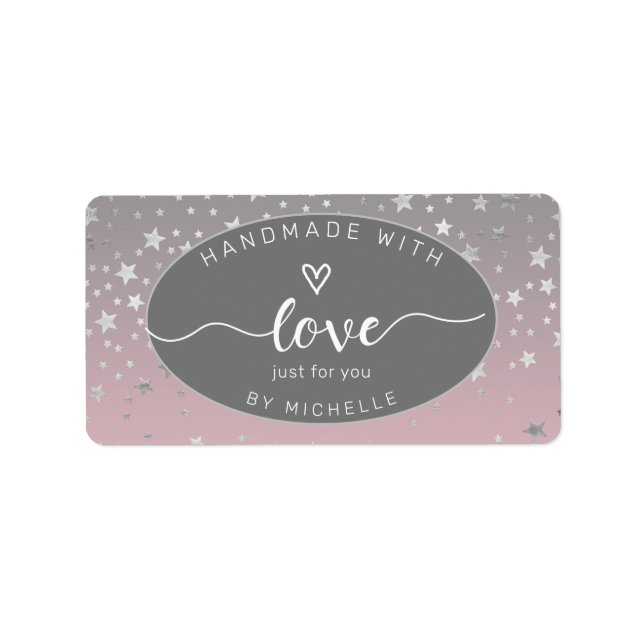 silver-stjärnor handgjorda med kärlek monogramkvad adressetikett (Framsidan)