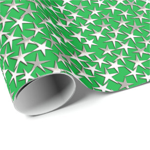 Silver stjärnor på emerald grönt presentpapper