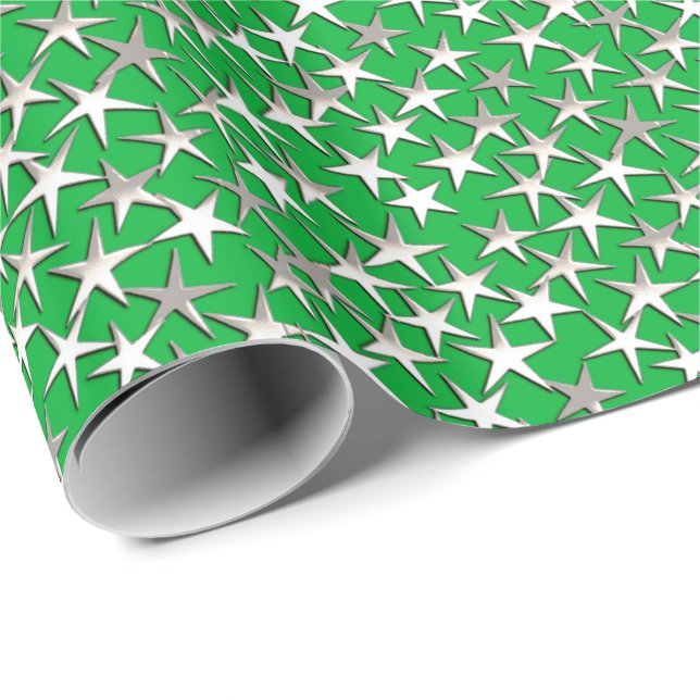 Silver stjärnor på emerald grönt presentpapper (Rullad Hörn)