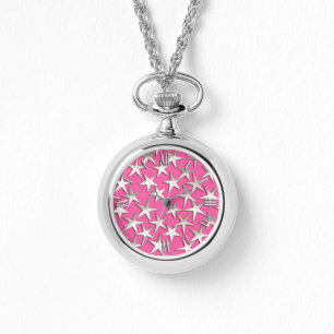 Silver stjärnor på fuchsisk rosa armbandsur