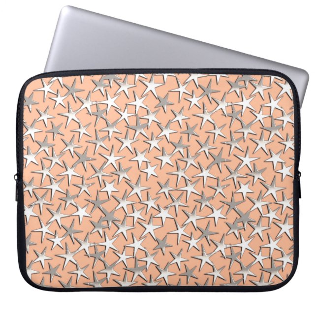 Silver stjärnor på persiko rosa laptop sleeve (Framsidan)