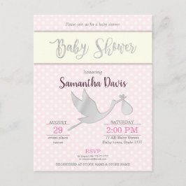 Silver Stork Flicka Baby Shower Inbjudan Vykort