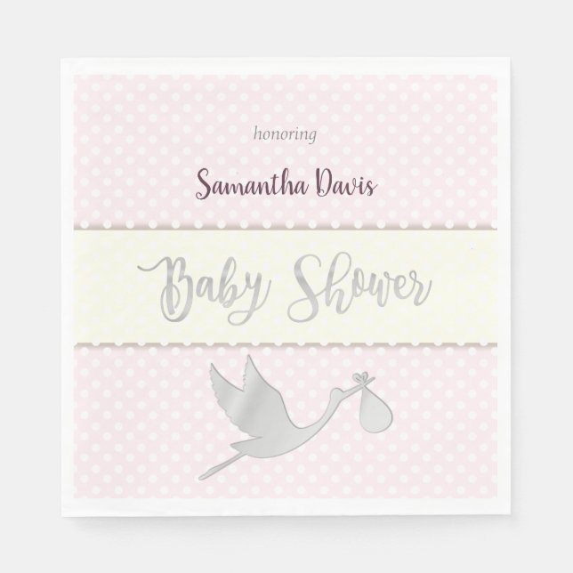 Silver Stork Flicka Baby Shower Pappersservett (Framsidan)