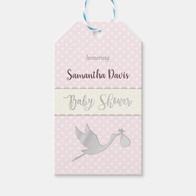 Silver Stork Flicka Baby Shower Presentetikett (Framsidan)