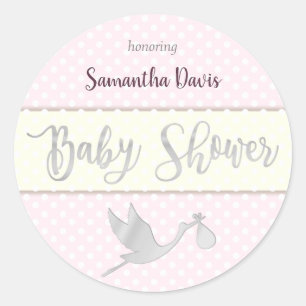 Silver Stork Flicka Baby Shower Runt Klistermärke