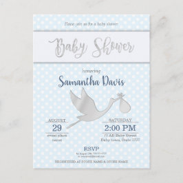 Silver Stork Pojke Baby Shower Inbjudan Vykort