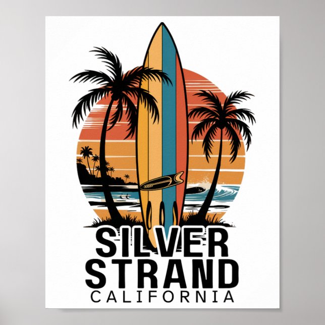 Silver Strand Beach Kalifornien Surfing Surfar  Poster (Framsidan)