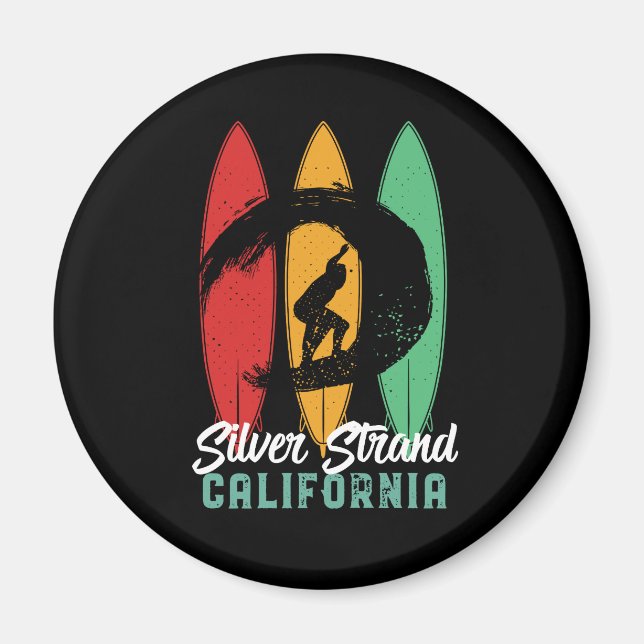 Silver Strand California Beach Retro Surfing Magnet (Framsidan)