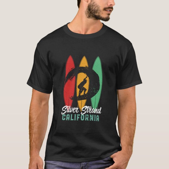 Silver Strand California Beach Retro Surfing T Shirt (Framsida)