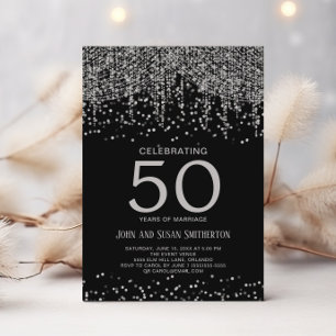 Silver Sträng Ljus Glitter Svart 50-årsjubileum Inbjudningar