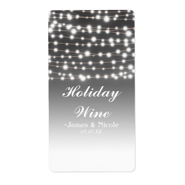 Silver String Lights Holiday Party Vinsetikett Fraktsedel (Framsidan)