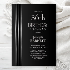 Silver Striped Black Grey Any Age Birthday Party Inbjudningar