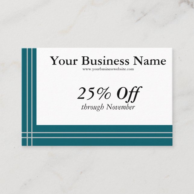 Silver Stripes on Teal Borders Generic Discount Visitkort (Framsida)