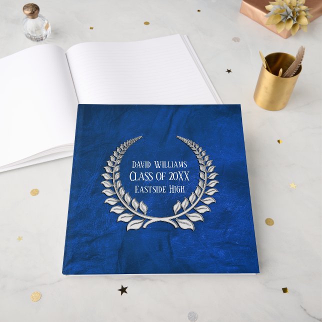 Silver Studenten Laurel om blåläder Gästböcker (Framsidan öppen)