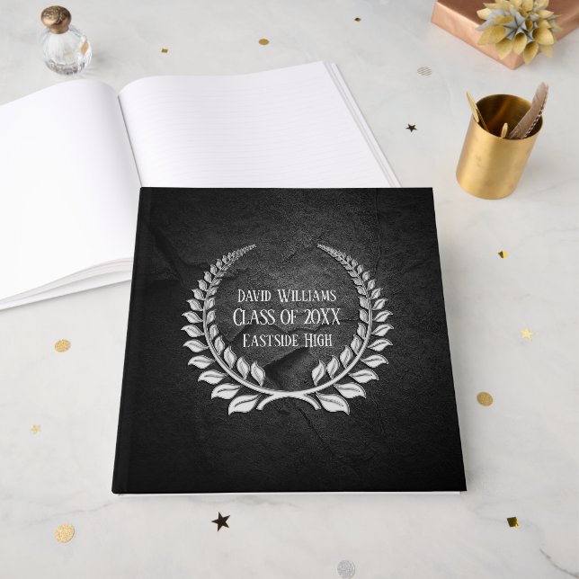 Silver Studenten Laurel på Svarta Sten Gästböcker (Framsidan öppen)