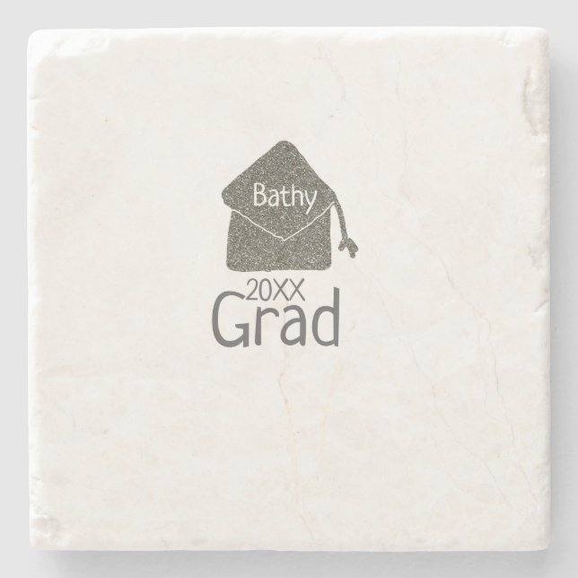 Silver studentmössa glitter lägga till namn grad å stenunderlägg (Framsidan)