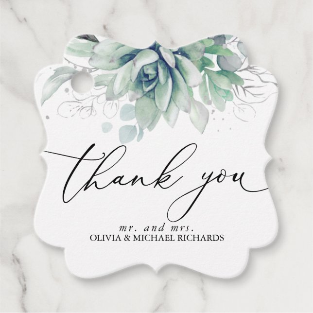 Silver Sukkulenter Grönhet Bröllopst Tack Gåvor Etiketter (Framsida)