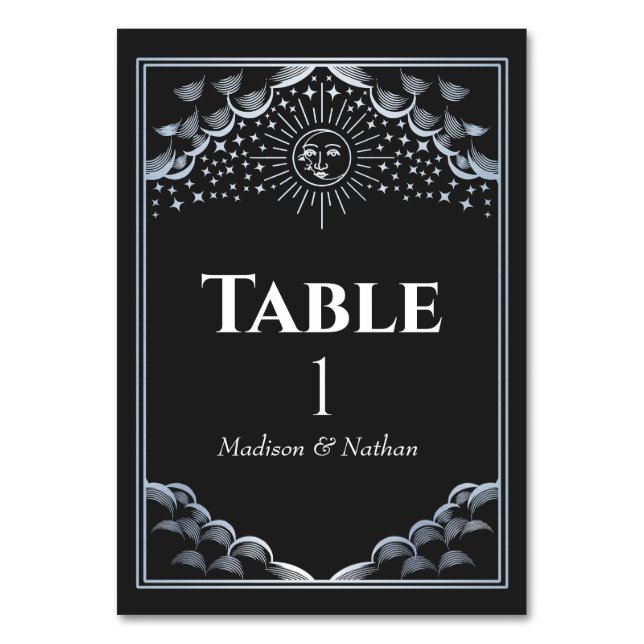 Silver Sun and Moon Tarot Bröllop Bordsnummer (Framsidan)