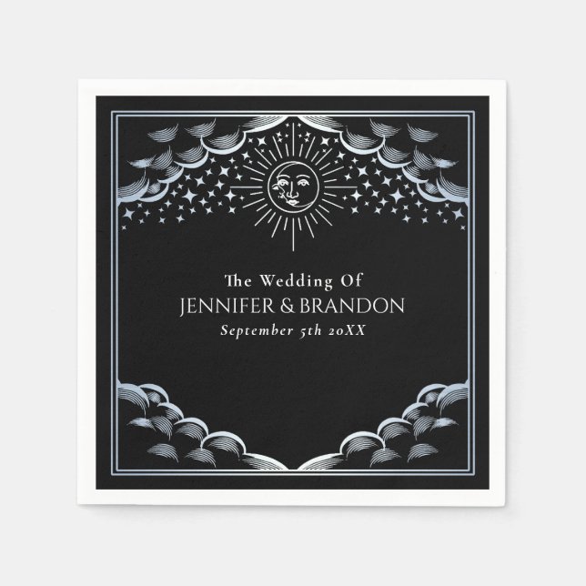 Silver Sun and Moon Tarot Card Wedding  Pappersservett (Framsidan)