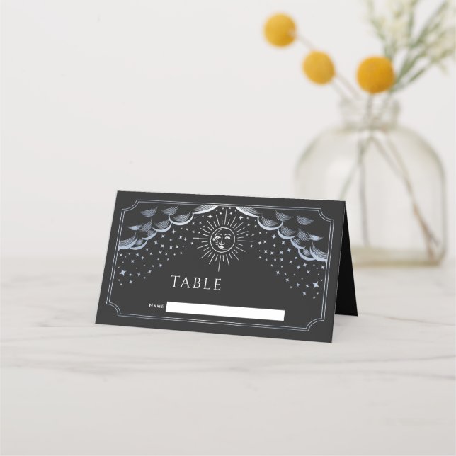 Silver Sun och Moon Tarot Card Bröllop Placeringskort (Framsida)