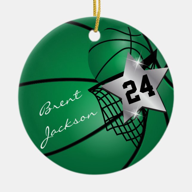Silver Superstar Basketball | DIY Text| Mörk grönt Julgransprydnad Keramik (Framsidan)