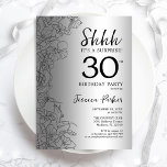 Silver Surprise 30års födelsedag Inbjudningar<br><div class="desc">Inbjudan till 30års födelsedag-partiet i Silver överraskande. Glam femininin-design med botaniska accenter och typsnitt för typsnitt. Enkel perfekt för inbjudan-kort i blommigt för en snyggt kvinnlig överraskning i firande. Kan anpassas till vilken ålder som helst. Skrivna Zazzle-inbjudningar eller digital utskrivbar mall för omedelbar nedladdning.</div>