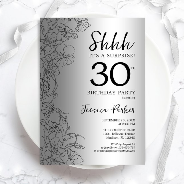 Silver Surprise 30års födelsedag Inbjudningar (Skapare uppladdad)