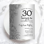 Silver Surprise 30års födelsedag Party Inbjudningar<br><div class="desc">Inbjudan till 30års födelsedag-partiet i Silver överraskande. Glam femininin-design med faux silver-folie,  botaniska accenter och typsnitt för typografi. Enkel perfekt för inbjudan-kort i blommigt för en snyggt kvinnlig överraskning i firande. Kan anpassas till vilken ålder som helst. Skrivna Zazzle-inbjudningar eller digital utskrivbar mall för omedelbar nedladdning.</div>