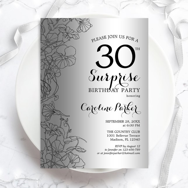 Silver Surprise 30års födelsedag Party Inbjudningar (Skapare uppladdad)