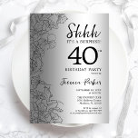 Silver Surprise 40:e födelsedagen<br><div class="desc">Silver överraskar 40:e födelsedagsinbjudan. Glam femininin-design med botaniska accenter och typsnitt för typsnitt. Enkel perfekt för inbjudan-kort i blommigt för en snyggt kvinnlig överraskning i firande. Kan anpassas till vilken ålder som helst. Skrivna Zazzle-inbjudningar eller digital utskrivbar mall för omedelbar nedladdning.</div>