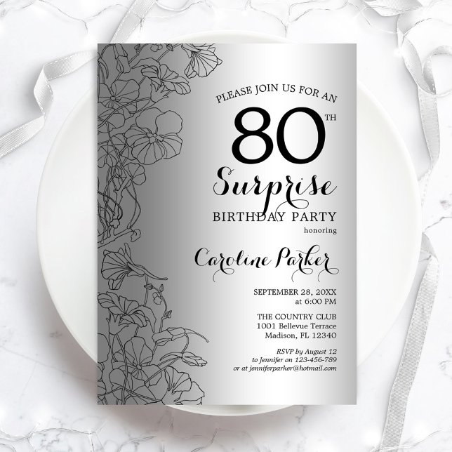 Silver Surprise 80:e Födelsedagsfesten Inbjudningar (Skapare uppladdad)