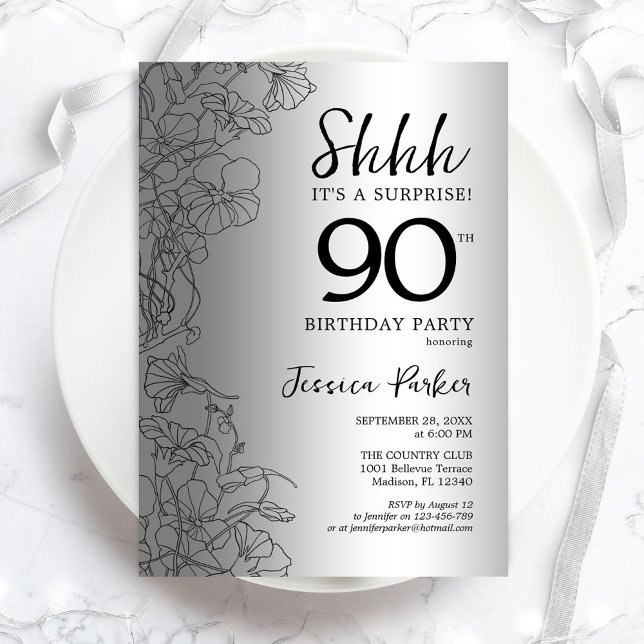 Silver Surprise 90:e Birthday Inbjudningar (Skapare uppladdad)
