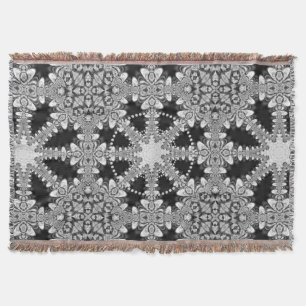 Silver + Svart Arabesk Geometrisk Mandala Filta Filt